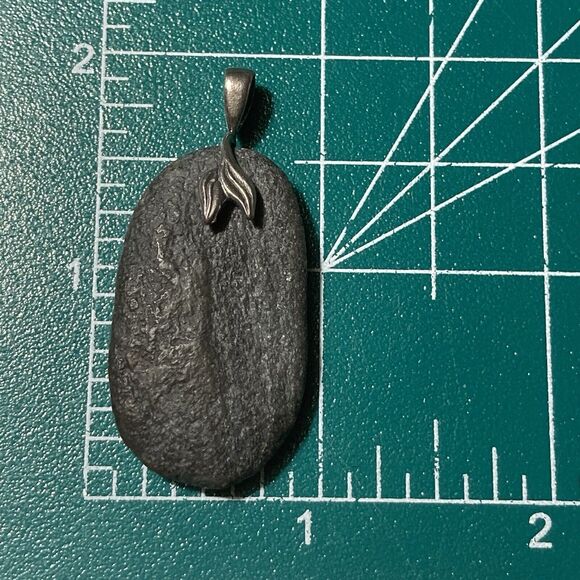 Black Lava Rock Oval Pendant With 925 Mermaid Tail Bail Sterling Silver 1.5 Inch - Picture 2 of 8